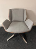 Boss Design Kruze Low Back KRU12 Swivel Armchair in Grey Fabric, with Wooden Back & Chrome Legs.