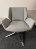 Boss Design Kruze Low Back KRU12 Swivel Armchair in Grey Fabric, with Wooden Back & Chrome Legs.