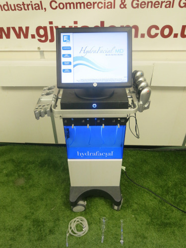 HydraFacial MD Tower Lymphatic Drainage Pore Vacuum 4 x Wireless LED Light Therapy Machine, Ref 70290-02-01, S/N 1906-3317. NOTE: missing hand piece.