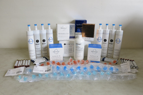 Lot of HydraFacial Treatments to Include: 7 x Individual 9ml Bottles of Glysal Peel Treatment with 4 x Boxes of 6, 7 x 9ml Bottles of Brightalive Booster Serums, 8 x 237ml Bottles of Antioxidant Serum, 2 x Hydralock HA Hydration Booster Kits, PHA Sensitiv