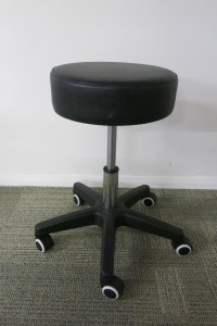 Height Adjustable Black Medical Rolling Stool, with Black Legs.