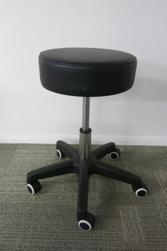 Height Adjustable Black Medical Rolling Stool, with Black Legs.