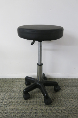 Height Adjustable Black Medical Rolling Stool, with Black Legs.