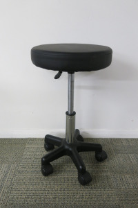 Height Adjustable Black Medical Rolling Stool, with Black Legs.