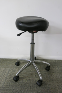 Height Adjustable Black Medical Rolling Stool, with Chrome Legs.