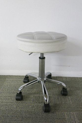 Height Adjustable Grey Crossed Design Medical Rolling Stool, with Chrome Legs.