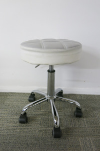 Height Adjustable Grey Crossed Design Medical Rolling Stool, with Chrome Legs.