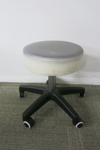 Height Adjustable Grey Medical Rolling Stool, with Chrome Legs.