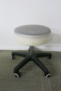 Height Adjustable Grey Medical Rolling Stool, with Chrome Legs.