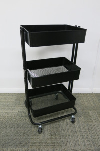 Black 3 Tier Mobile Storage Trolley.