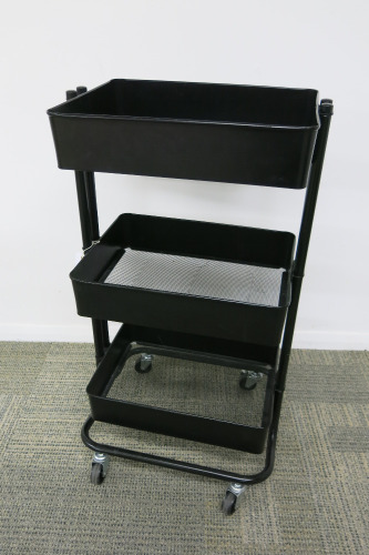 Black 3 Tier Mobile Storage Trolley.