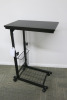 Height Adjustable Mobile Black Side Table, with Wooden Top & Mesh Storage.