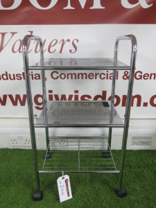 Chrome Mobile Trolley with 3 Shelves.