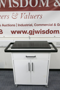 Mobile Metal Skin Cuticles Branded, 2 Door, 1 Drawer Mobile Storage Cabinet. Size H90 x W70 x D38cm.