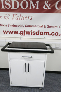 Mobile Metal Skin Ceuticals Branded, 2 Door, 1 Drawer Mobile Storage Cabinet. Size H90 x W70 x D38cm.