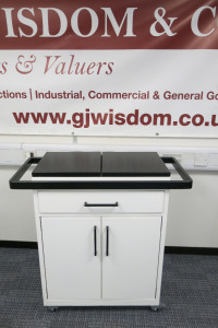 Mobile Metal Skin Ceuticals Branded, 2 Door, 1 Drawer Mobile Storage Cabinet. Size H90 x W70 x D38cm.