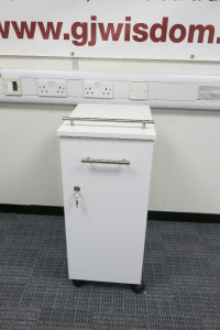 White Wooden Lockable Mobile 1 Door Set of Drawers, with Keys. Size H77 x W34 x D43cm.