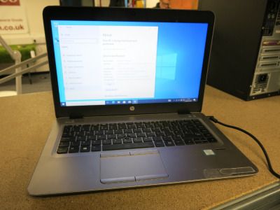 HP Elite Book 840 G3 14" Laptop, Running Windows 10 Pro, Intel Core i5-6300, CPU @ 2.40GHz, 8GB RAM, 237GB Storage. Comes with Power Supply. NOTE: fault with battery.
