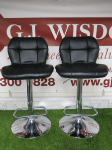 2 x Black Faux Leather & Chrome Adjustable High Chairs with Footrest.