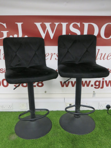 2 x Black Suede & Black Metal Legged Adjustable High Chairs with Footrest.