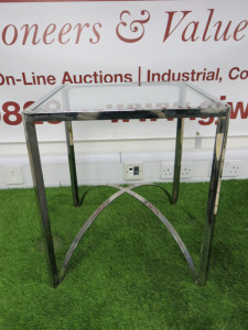 Chrome & Glass Side/Coffee Table. Size H52 x W45 x D45cm.