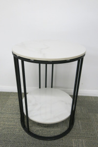 Black Frame & Ceramic Side Table. Size H54 x Dia40cm.
