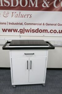 Mobile Metal Skin Ceuticals Branded, 2 Door, 1 Drawer Mobile Storage Cabinet. Size H90 x W70 x D38cm.