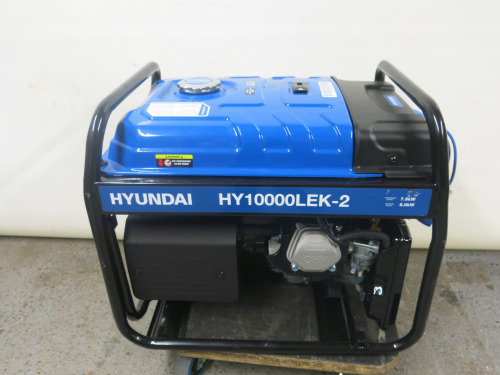 Hyundai 2 Petrol Generator, Model HY10000LEK, Max Out Put 8.0 kW with Hyundai 459cc 16hp 4 Stroke Engine. YOM 2023.
