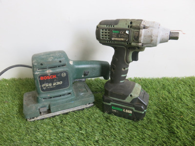Kielder Brushless Type 18 Impact Wrench with 4.0Ah Battery, No Charger. Comes with Bosch Sander, Model PSS 230.