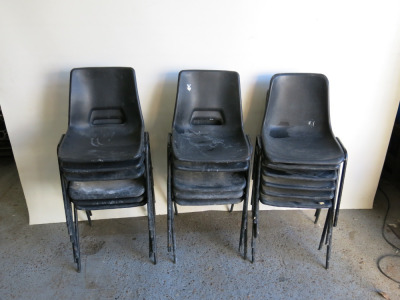 17 x Black Plastic Stacking Chairs.