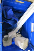 Lot of Coolsculpting Machine Attachment Equipment to Include: 16 x Attachment Protective Bonnets, 5 x Machine Attachment Holders, 3 x Slide-In Shelf for Machine Attachment Holders & Various Blue Machine Attachment Stands. NOTE: crates not included. - 5