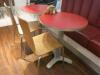 Restaurant Furniture to Include: 34 x Round Wood Topped Tables in Red with Silver Trim & Grey Metal Pedestal Base (Size D60cm x H75cm), 9 x Square Wood Topped Table in Red on Grey Metal Base, (NOTE: all side trims are missing) (Size W50cm x D50cm x H75cm) - 8