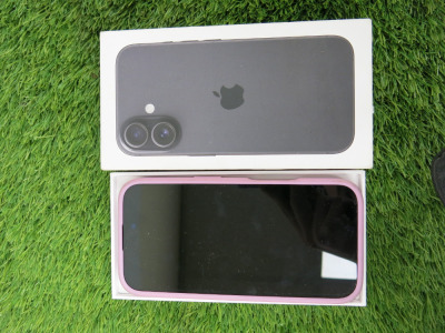 iPhone 16, 128GB, S/N LYJFR4HV29, in Black with Pink Case. Comes with Original Box.