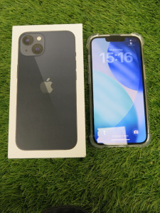 iPhone 13, 128GB, S/N CMOWP3JQ75, in Midnight Blue with Clear Case. Comes with Original Box.