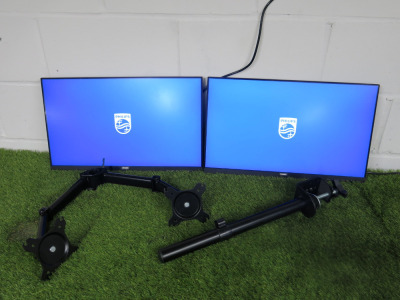 2 x Philips 24" LCD Monitor, Model 241V8. Comes with Dual Arm Desk Monitor Mount & Leads.