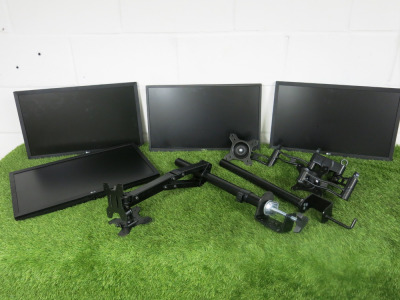 3 x LG LCD Monitor & 1 x Dell LCD Monitor to Include: 3 x LG 22", Model 22MK400H & 1 x Dell 22", Model P2217H.Comes with 2 x Dual Arm Desk Monitor Mount. NOTE: requires power supplies.