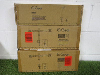 3 x Boxed/New ErGear Desk Monitor Mount to Include: 2 x Dual Arm & 1 x Single Arm.