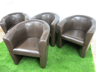 4 x Brown Faux Leather Cool Tub/Club Chairs.