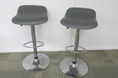 2 x Grey Faux Leather Height Adjustable Stool on Chrome Legs.