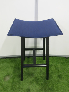2 x OrangeBox NL-JAY-01 Dark Blue Fabric Backless High Stools on Black Legs.