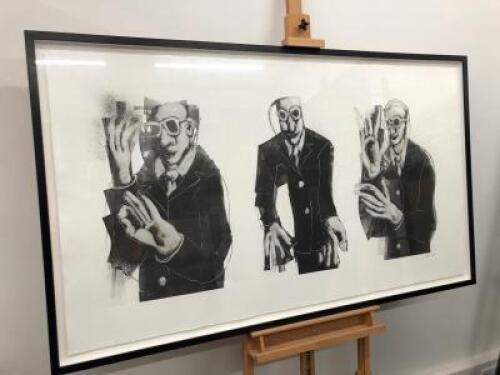 Chris Gollon (1953-2017) 'The Dancing Philosophers', Monotype Triptych, made at Goldmark Atelier 2010, Framed & Glazed. Size 30 x 53in