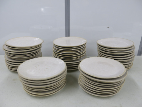 62 x Stone Coloured Ceramic Plates. Size Diameter 24cm.