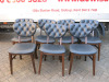 26 x Stained Wood Framed Chairs with Charcoal Grey Faux Leather Seats.