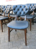 26 x Stained Wood Framed Chairs with Charcoal Grey Faux Leather Seats. - 3