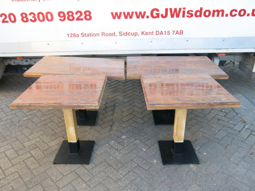10 x Heavy Duty Glossed Wooden Top Tables with Black Metal Base. Sizes to Include: 6 x H77 x W110 x D70cm & 4 x H75 x W70 x D70cm.