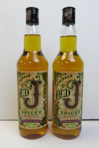 2 x Bottles of Admirals Old J Spiced Rum, 70cl.