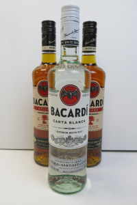 3 x Bottles of Assorted Bacardi Rum to Include: 1 x Carta Blanca & 2 x Spiced, 70cl.