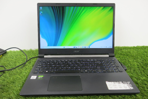 Acer Aspire 7 15.5" Laptop, Running Windows 11 Home, Intel Core i7-10750H CPU @ 2.60GHz, 8GB RAM, 475GB Storage, with Power Supply.