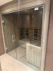 Harvia Fitted Sauna Unit with L Shape Seat Glass Door & Front. Size Approx 190 x 150 x H210cm. Located in Men's Changing Rooms. NOTE: Located on-site Kensington High Street, requires collection by appointment only. The buyer will be required to lodge &pound;100 - 5