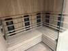 Harvia Fitted Sauna Unit with L Shape Seat Glass Door & Front. Size Approx 190 x 150 x H210cm. Located in Men's Changing Rooms. NOTE: Located on-site Kensington High Street, requires collection by appointment only. The buyer will be required to lodge &pound;100 - 6